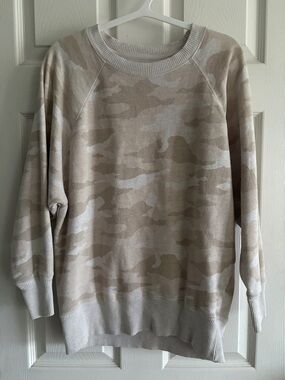 aerie Light Beige Textured Camo Sweater with Branded Neck Tag